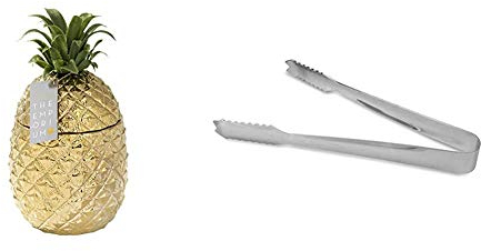 Gold Pineapple Ice Bucket with Lid, Premium Addition to Your Drinks Trolley | Retro Bar Accessory | Classy Party Decoration | Elegant Cooler & Stainless Steel Ice Tongs 7inch