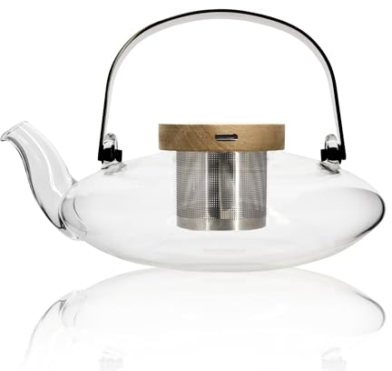 OGO LIVING - Théière en verre 500ml - 7912107 - idéal pour le thé et la tisane - théière en verre borosilicate et couvercle en bois d'acacia
