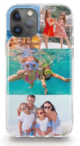 Personalised Phone Case For Apple IPhone 17, 16, 15, 14, Pro, Max, Mini, Plus 13, 12, 11, X, XS, XR, SE, 8, 7, Custom Photo Hard Cover, Personalize with Four Image Collage Layout B, Two Small Top