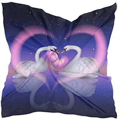 linomo Damen Chiffon Seide Schal Tier Schwan Liebe See Quadrat Schal Wickel Seidenschal