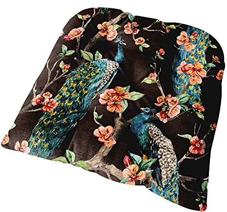 FANSU Stuhlkissen mit Bändern, Vogel & Blumen Drucken Sitzkissen Leinen Weiches Stuhl Auflage Tatami Komfortable Sitzpolster für Indoor Zuhause Stuhl Balkon Garten (40x40x6cm,Blauer Pfau)