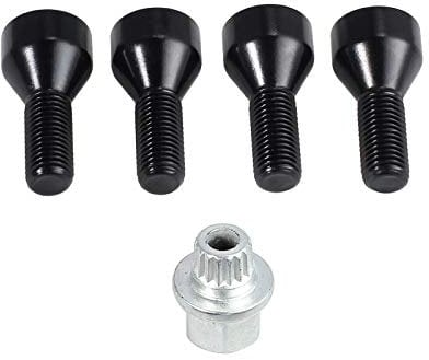 Bohaner Aluminum Car Locking Wheel Bolt Locks Nuts Tool Set M12 x 1.5 36136786419 for BMW 1/3/5/6 Series M3 Black