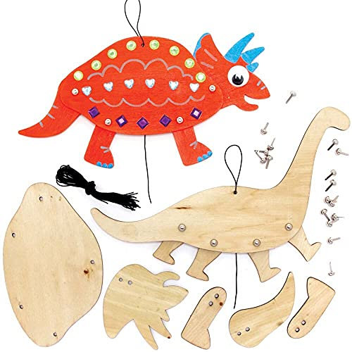 Baker Ross FE130 Dinosaurier-Holzpuppe-Sets, 4 Stück, Bauen Sie Ihre eigenen Puppen, Puppen für Kinder, Holzmodellbausatz, Mittel