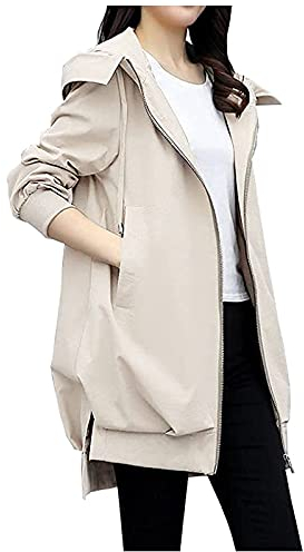 HHMY Veste de pluie pour femme doublée - Veste demi-saison imperméable respirante avec poche à capuche - Veste d'extérieur unie - Coupe-vent - Veste fonctionnelle softshell, beige, L