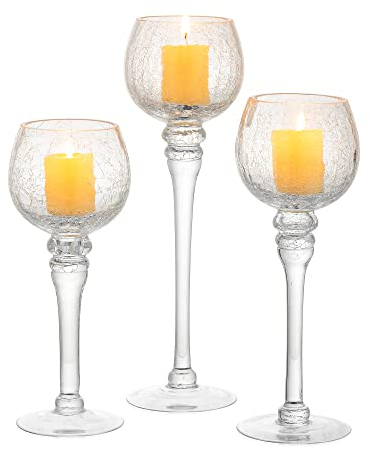Inweder Teelichthalter Glas Teelicht Kerzenhalter - 3 Stück Knisterglas Kerzenständer für Tischdekoration Teelichtgläser passend für Säule und Schwimmende Kerzen Weihnachts Wohnzimmer Deko