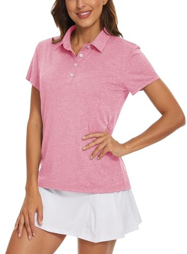 TACVASEN Damen Ladies Poloshirts Fitness Polohemd Tank Basic Oberteile Bequem Knopfleiste Polyester Shirts Sommer Freizeit, Rosa