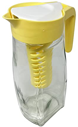 Glass Water Jug with Infuser Water 1.5 Litre Glass Infuser Jug with Lid Holder and Infuser Insert Slots for Fruits and Herbs HTUK® (Yellow)