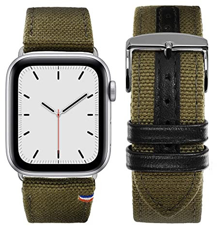 Eternel - New Rover Bracelet intrépide - Compatible toutes Apple Watch - 41/42mm - Fait main en France - Tannage végétal - Kaki - Adaptateurs aluminium argent