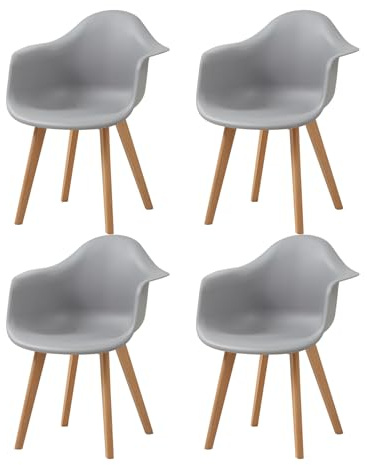 HJhomeheart Esszimmerstühle mit Armlehnen, 4er-Set, Moderne Design-Sessel, Beine aus Buchenholz, Skandinavische Küchenstühle (Grau)