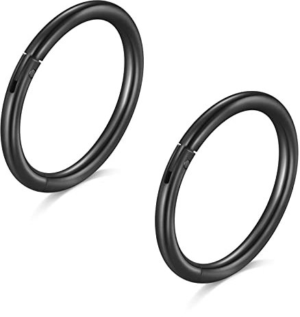 Longita 2 Stück Nasenpiercing Ring, 316L Chirurgenstahl Nasenring, 18G Septum Clicker Ring, Helix Conch Knorpel Tragus Piercing Ohr Innendurchmesser 10MM Schwarz