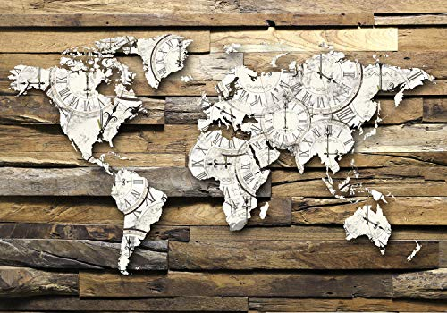 decomonkey Premium Fototapete Weltkarte Holz Optik350x256 cm XL Tapete Fototapeten Vlies Tapeten Vliestapete Wandtapete moderne Wandbild Wand Schlafzimmer Wohnzimmer Landkarte Holz Brett