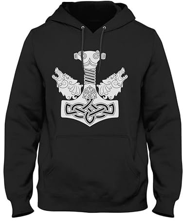 Quarter Mile Clothing Valhalla Hammer of Thor Viking Men's Hoodie, black, M