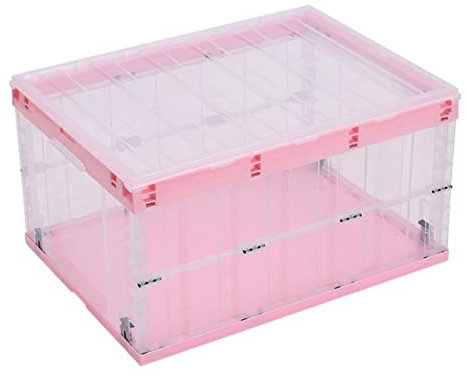 TUKA-i-AKUT 55L Cajas de Almacenamiento Plegables con Tapa, Apilables Estables, con Asa, Organizador para Dormitorio Sala de Estar Armario Baño Cocina Estudio, Transparente, 1x 55L TKD8640 Rosa