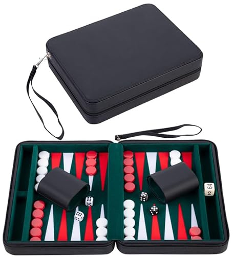Engelhart- 250502 – Reisetasche Backgammon-Reisespiel 9 Zoll grün rot weiß
