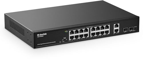 MokerLink 20 Port Gigabit PoE Switch, 16 Gigabit PoE+ Ports, 2 Gigabit Uplink, 2 Gigabit SFP, 200W IEEE802.3af/at, Metal Rackmount Unmanaged Plug and Play Ethernet Switch