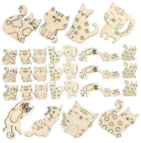 TOYANDONA 50 Stück Holzscheiben Selber Basteln Holzausschnitt Leere Holzanhänger Holzspäne Katzendekorationen Aus Holz Holzformen Zum Bemalen Spielzeuge Die Katze Hölzern Materialien