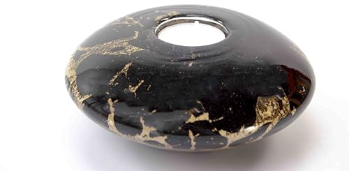 Mini Urne Disc Schwarz mit Blattgold - 15cm - Teelichthalter - Pet Urne - Katze Urne - Hund Urne - Urne für Asche - Urne - Miniurne - Kleine Urne - Dekorative Urnen - Einäscherung Urne - Einäscherung