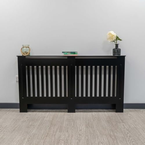 Airwave Radiator Cover Vertical Line Style Painted MDF Black Radiator Heating Cover (Large)