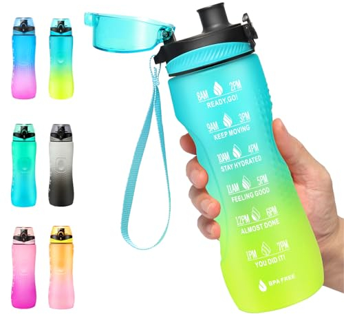 Binudum Trinkflasche Motivations Wasserflasche mit Zeitmarkierung, Sport Tritan BPA freie auslaufsichere Wasserflasche für Jugendliche, Erwachsene, Fitnessstudio (Blau Gold, 25oz/750ml)