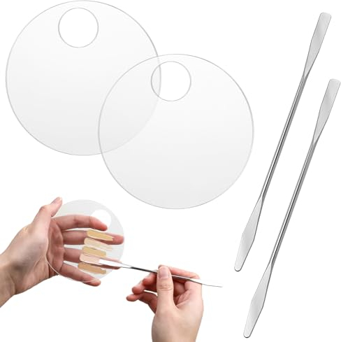 Abeillo 2-Piece Makeup Mixing Palette - Round Foundation Blending Palette with Makeup Spatula for Cosmetic Mixing
