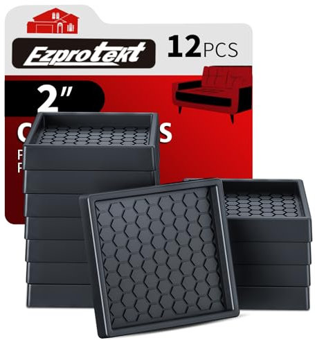 Ezprotekt Sous Verres de Meubles 12 roulettes, Patins de Meubles antidérapants 51*51mm pour sols en Bois Dur, Rondes en Caoutchouc antidérapantes pour Meubles, Protections de Sol antidérapantes, Nero