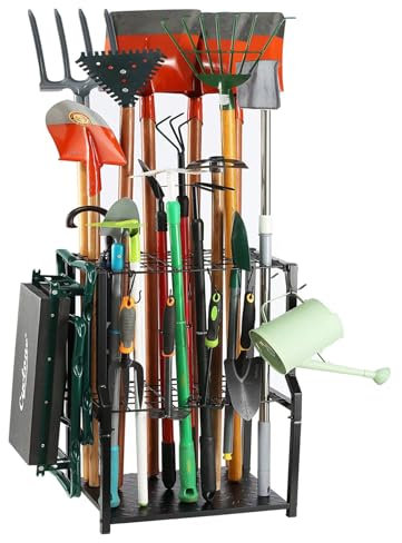 UU-Major Garden Tool Organizer,Yard Tool Rack Heavy Duty,Free Standing for Garage Corner,Garage Organization,Garage Organizers and Storage,Garden Tool Holder for Lawn,Shed,Outdoor,Metal