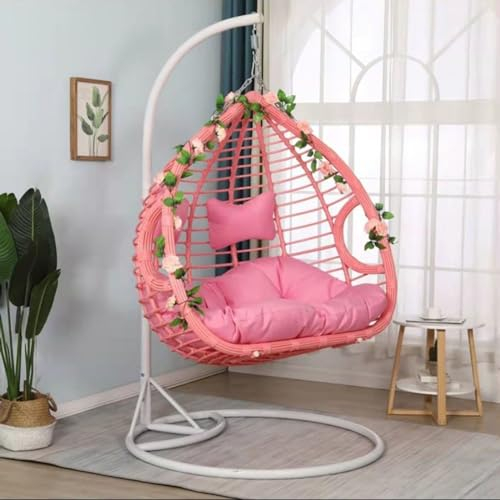 HOUSN Hängesessel mit Kissen, für Zwei Max. Belastung 150 kg, Hängesessel Outdoor mit Gestell Körbe 120x120x130 cm Hängesessel Stabiler Rattan für Garten, Indoor & Outdoor,2