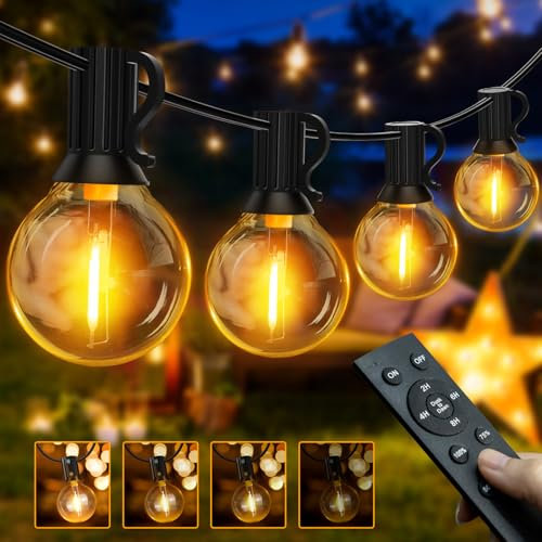 Ollny Lichterkette außen Dimmbar, 30M Lichterkette Outdoor strom 50+3 G40 Glühbirnen mit Fernbedienung für Garten Party Terrasse (Warmweiß)