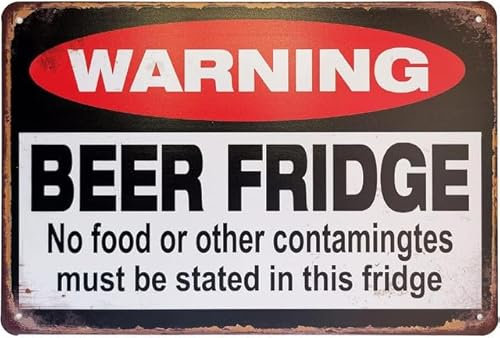 Geroclonup 20x30cm Metal Sign Warning Beer Fridge Sign Metal Tin Sign Funny Bar or Man Cave Decorative Vintage Signs