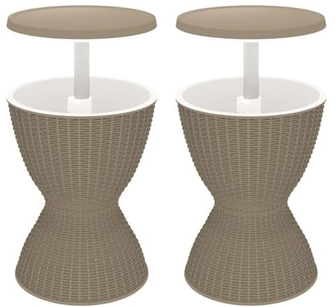 SHAIRMB 3-In-1 Cocktailtisch, HöHenverstellbar Beistelltisch Mit 30 L EisküBel, GeträNkeküHler Mit Deckel In Rattanoptik FüR Bier, Sekt, Wein, FüR Garten, Terrasse, Pool, Partys,Braun,2pcs