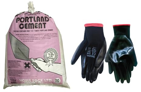 Concept4u Portland Cement 10kg with Large Nitrile Coated Gloves General Building Work and Repair Ideal for Rendering, Brick-Laying, Floor Surfacing, Screeds