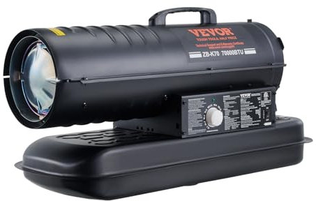 VEVOR Chauffage à Air Pulsé au Kérosène Diesel, 70000 BTU, Chauffage d'Appoint Portable, Contrôle du Thermostat, Réservoir 19 L, pour Maison, Chantier, Industrie, Ateliers, Intérieur, Extérieur, Noir