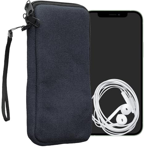 kwmobile Handy Tasche kompatibel mit Smartphones XL - 6,7/6,8 Hülle - Canvas Handyhülle mit Mikrofaser Inlay in Dunkelblau - Handytasche mit 17,2 x 8,4 cm Innenmaße