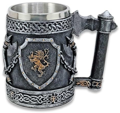Jarra de cerveza decoracion 3D Escudo León. Fabricada en resina y acero. Tamaño 12cm