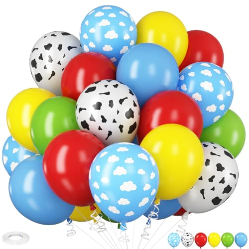 Spielzeug Inspirierte Story Luftballons, 12 Zoll Rot Blau Gelbe Kuh Himmelblaue Wolken Ballons Für Kinder Geburtstag Toy Inspirierte Story Party Deko