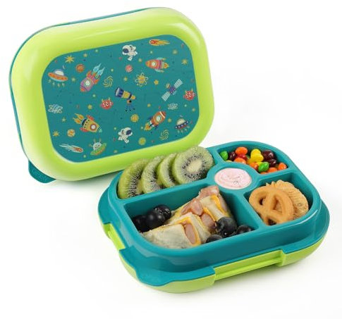 wooshwa Fiambrera Infantil - Bento Snack Lunch Box - Loncheras para Niñas Niños - Caja Almuerzo Infantil con Compartimentos - Sin BPA y apta para Lavavajilla - 745ml - Cohete Verde