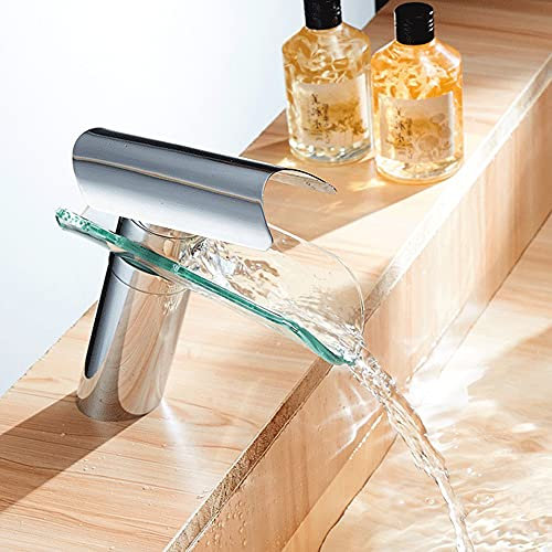 Wasserhahn Bad Waschtischarmatur mit Zugstange Einhebelmischer Wasserhahn Bad mit Auslauf Höhe 6.5 cm Messing Glas Waschbecken Armatur Kaltes und Warmes Wasser für Gäste WC Badezimmer