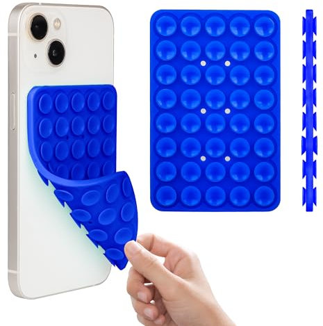Soporte de funda de teléfono con ventosa, accesorio adhesivo de silicona para iPhone y Android, doble cara, manos libres y agarre adhesivo de silicona para selfies y videos, azul oscuro