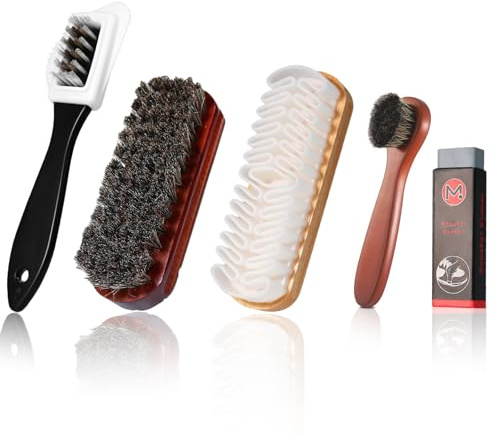 FreeSkill Kit de 5 Brosses pour Daim - Set de Nettoyage Complet avec Brosse 4 Faces, Gomme et Accessoires pour Chaussures en Nubuck et Velours