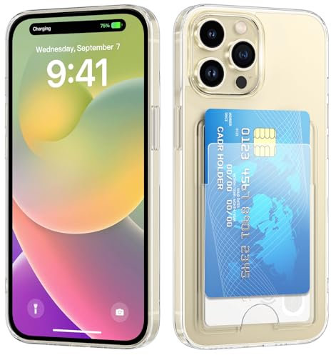 nicekool Hülle für iPhone 14 Pro Max mit Kartenfach für 2 Karten, Handyhülle Kartenhalter Transparente Rückseite Schutzhülle Dünn Weiche Stoßfest Handy Kartenetui Bumper Brieftasche Cart Case Cover