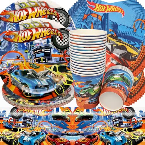Racing Car Geburtstag Deko,Doyomtoy Partygeschirr Rennauto Geburtstag Party Set Geburtstagsteller Tassen Servietten für Rennwagen Geburtstags Party Zubehör Supplies 20 Gäste