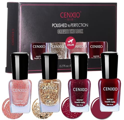 Peel Off Nail Polish - 4Pcs Glitter Wine Red Nail Varnish Sets - Water-Based Quick Drying Nail Polish Set All Seasons Art Salon Mother's Day Gifts Manicure