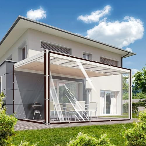 Lona Impermeable Transparente con Ojales, para protección de Muebles de jardín, Balcones, para Exteriores,Aislamiento de Plantas, con Cuerda, 3x4m