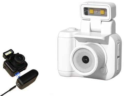 Mini cámara Retro con Llavero: cámara compacta con Pantalla HD de 1,44, Flash Giratorio de 90° y múltiples filtros for capturar Cada Momento.(White)