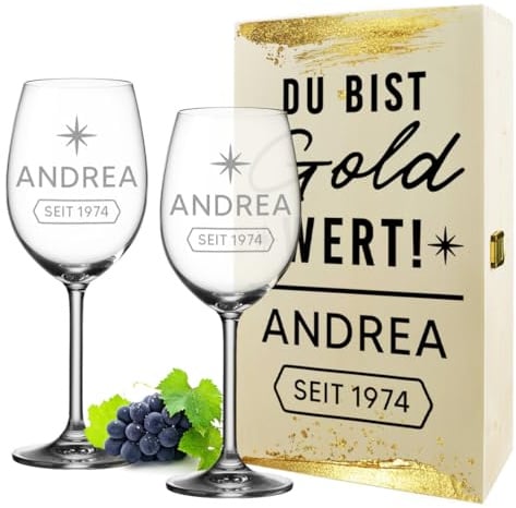 polar-effekt 2 Weingläser mit Namensgravur und bedruckter Holzkiste | Weinkelche mit je 460 ml als persönliches Dankeschön für Helfer; mit persönlicher Beschriftung als bleibende Erinnerung.