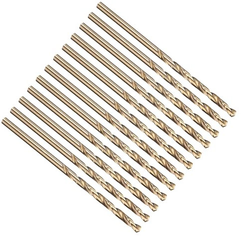 PATIKIL 3.3mm Drill Bit, Jobber Straight Shank M35 Cobalt 5% High-Speed Steel 135° Gold Finish for Stainless Steel Hard Metal - 12 Pack