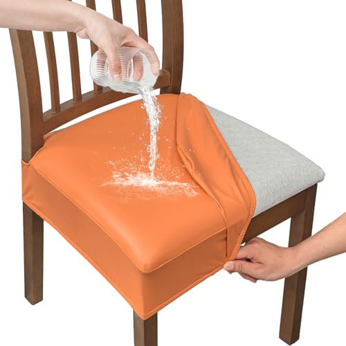 ZRCYXDW PU Cuir Housse de Chaise Lot de 4, Imperméable Housse de Coussin de Chaise avec Boucle Antideslizante Amovible Housses de Siège pour Décore Maison-Rose Pâle-4 Pieces