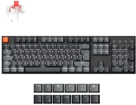 Keychron K10 QMK Full Size Customized Wireless Bluetooth/Wired Mechanical Keyboard, Programmable Macro, White LED Backlight, Super Red Switch for Mac/Windows/Linux(Version 2) - UK Layout