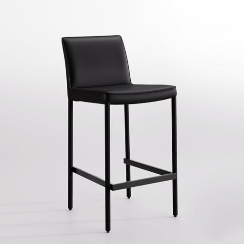 YOUTASTE Barhocker Einzeln, Voll-Leder Barstühle, Küchenstühle mit Rückenlehne, Tresenhocker Bistrohocker mit Fußstütze, Metallrahmen, für Küche, Wohnzimmer, Bar, Retro, Schwarz