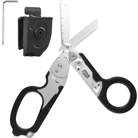 Trauma Schere: Multitool Rettungsschere mit 6 Praktischen Funktionen, Faltbare Scherenzange aus Edelstahl, Notfallschere für Einsatz im Rettungsdienst, Alltägliche Aufgaben (Schwarz)